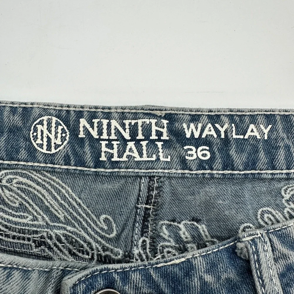 Ninth Hall Waylay Mens 36 Acid Wash Denim Shorts Floral Embroidered Streetwear